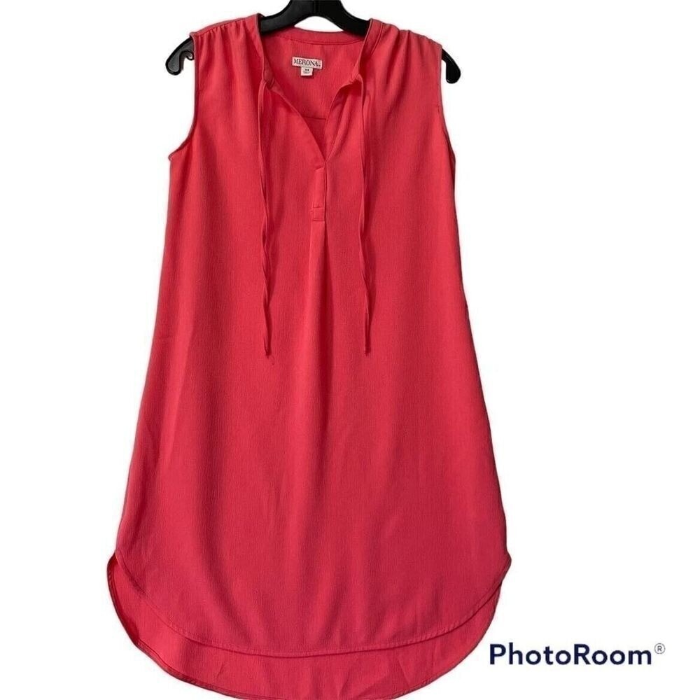 Merona Shift Dress Women XS Coral‎ Pink Sleeveless V-Neck Tie High-Low